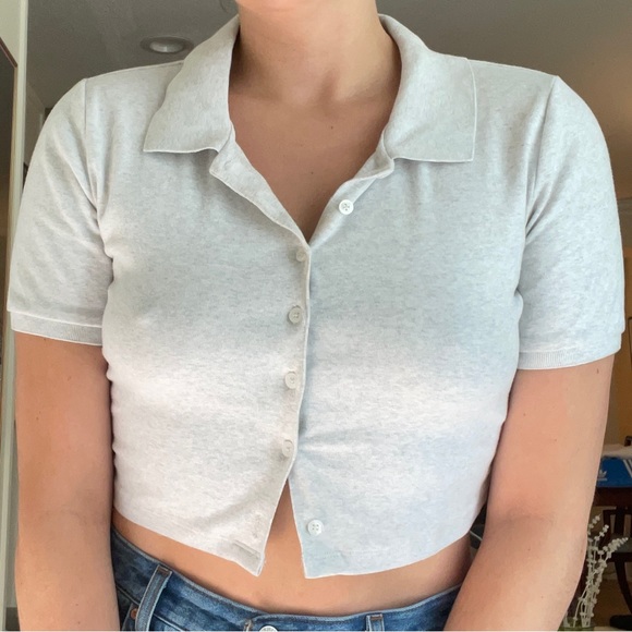 Aritzia Sunday Best grey collared t shirt - Picture 1 of 5
